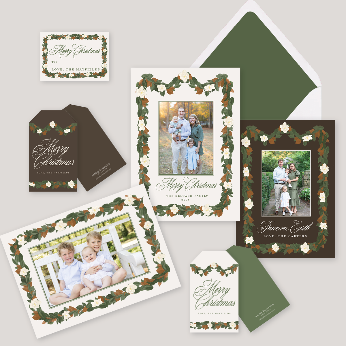Magnolia Garland Christmas Cards in Ivory