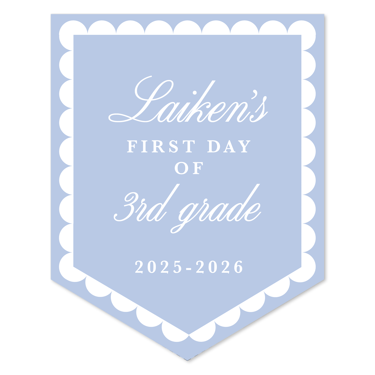 Large Back to School Sign in Solid Blue Scallop