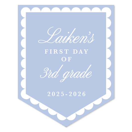 Large Back to School Sign in Solid Blue Scallop