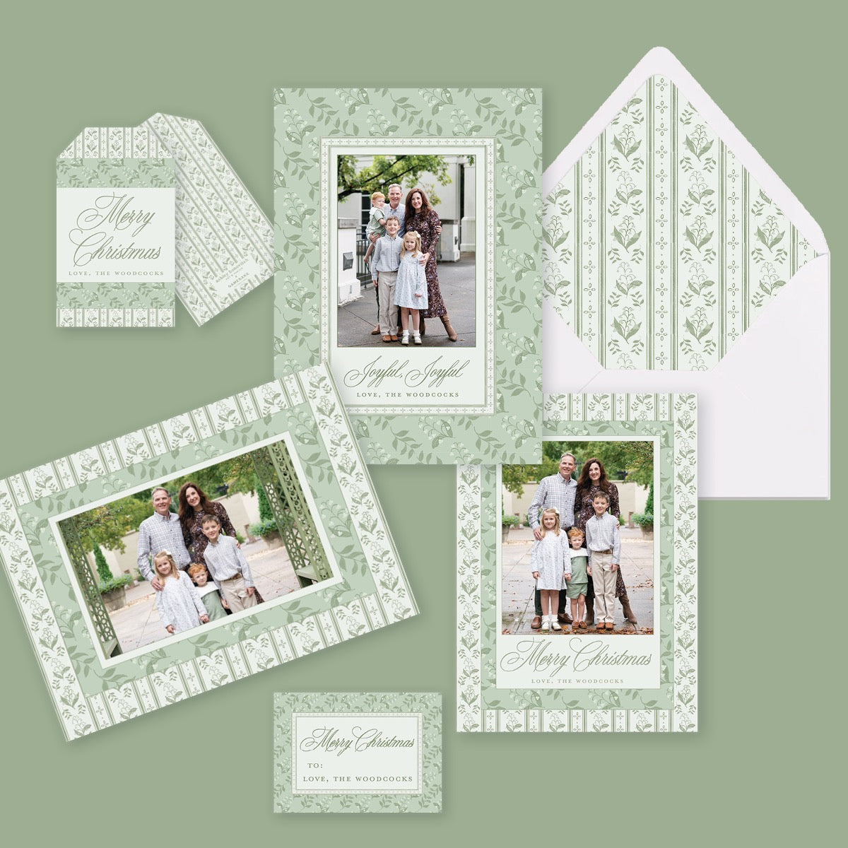 Ticking Stripe With Lily Of the Valley Christmas Card - Ashley Bonovitch Art + Design x Namesake Celebrations