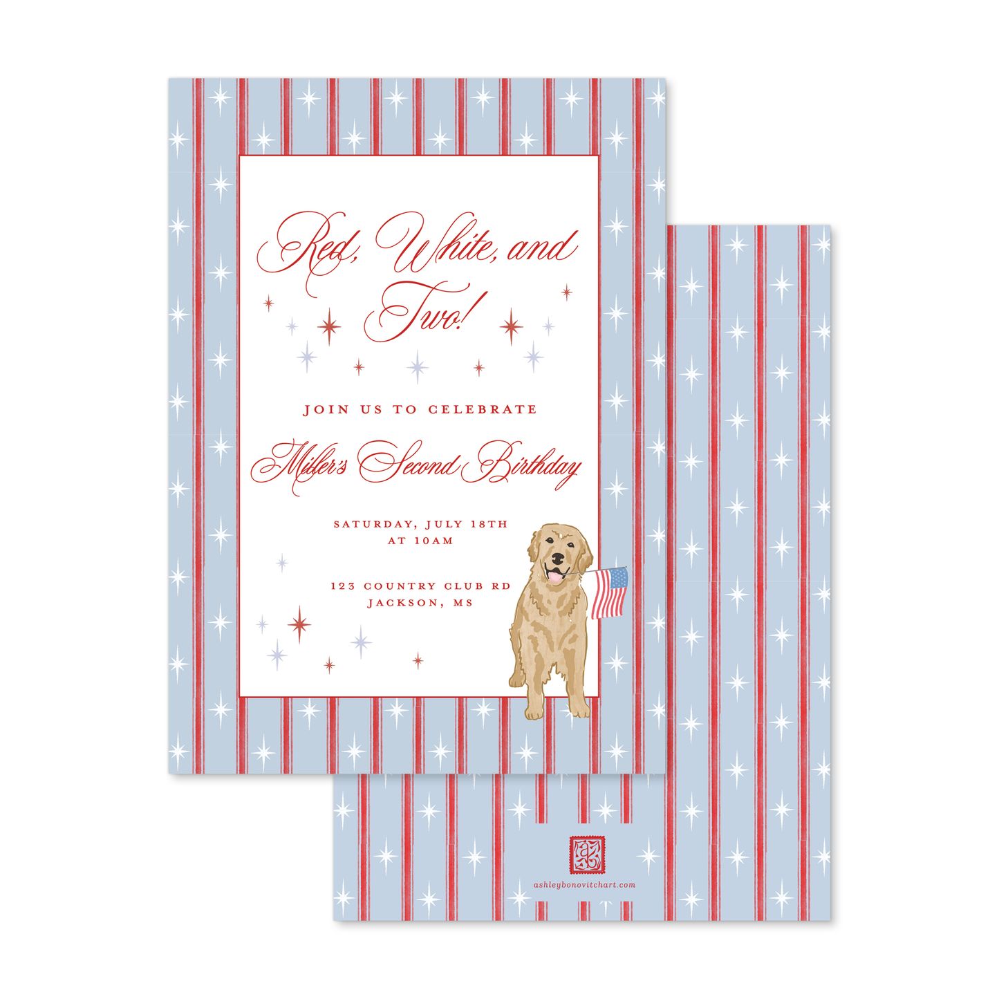 Red White and Two Dog Party Invitation
