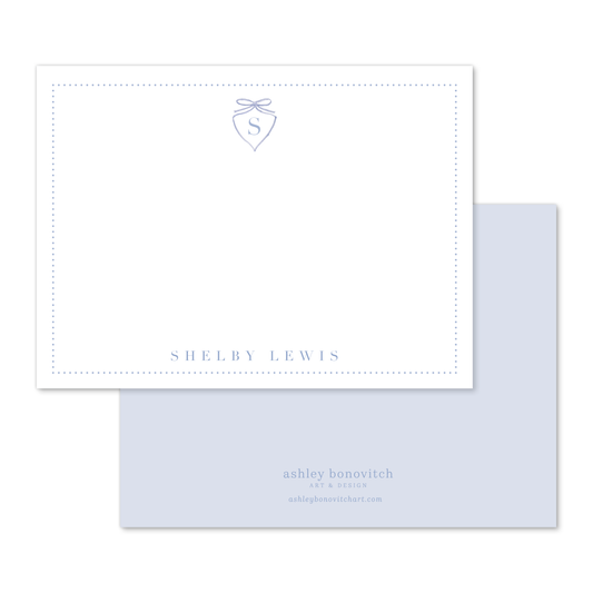 Blue Bow Crest Stationery Set